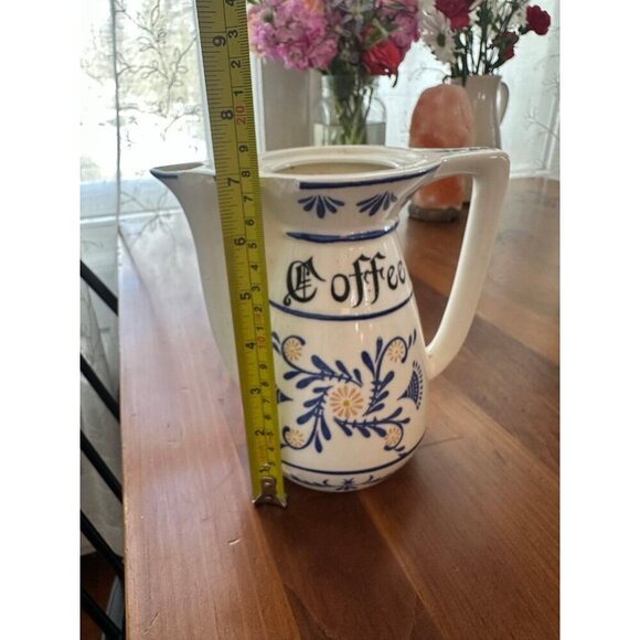 Vintage Ceramic Coffee Pitcher – Blue Floral Design, 10” Tall - Picture 8 of 12